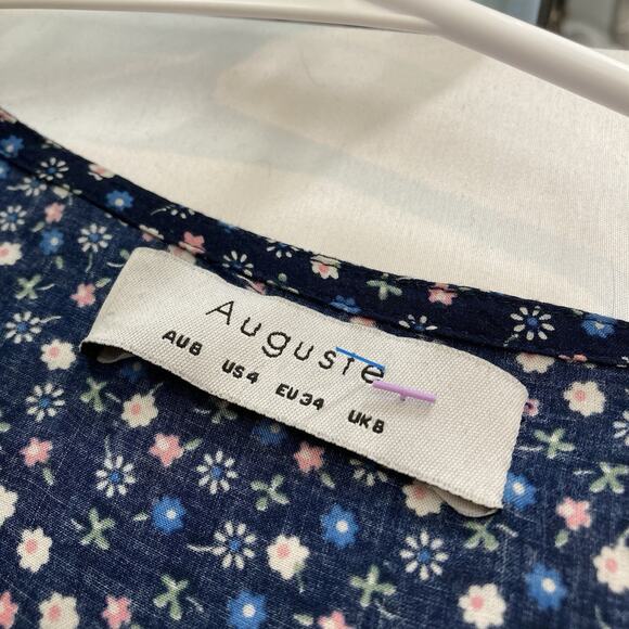 Auguste The‎ Label Blue Ditsy Floral Wrap Maxi Dress Size 4 Cottagecore Boho - Picture 5 of 11